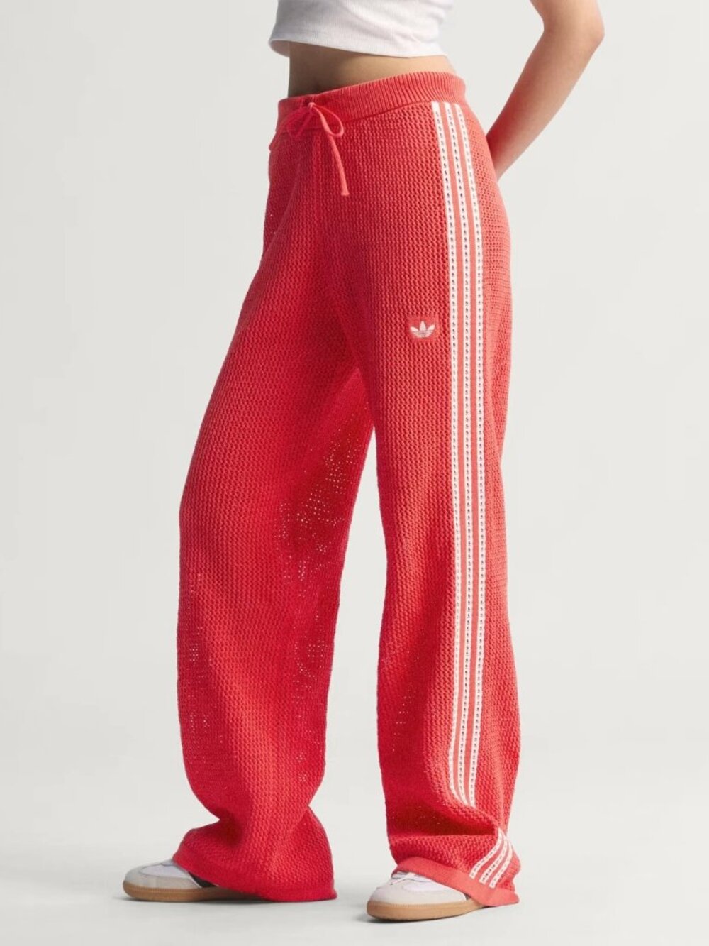 Adidas Originals Womens Red KNITTED CROCHET FIREBIRD TRACK PANTS KC6492